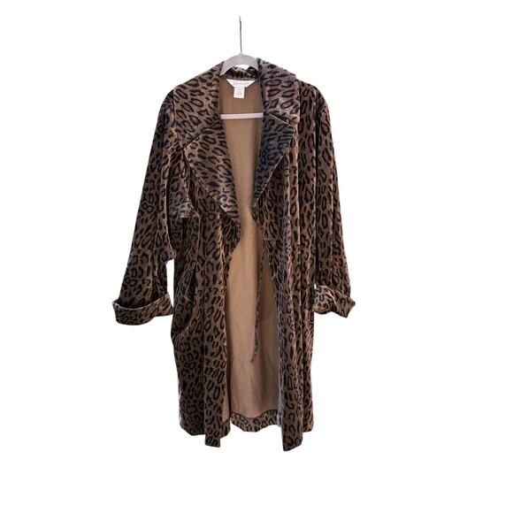 Vintage Diamond Tea Leopard Print Womans Robe Jacket L Belted Faux Fur Old Money - Picture 4 of 9